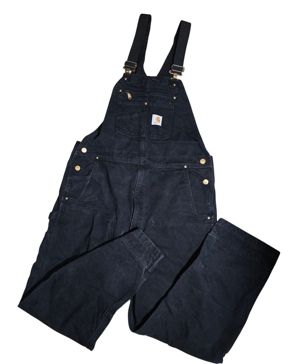 VTG Carhartt R01 BLK Double Knee Canvas Bib Overalls USA Union Made Mens 40x34